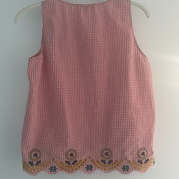 Madewell Embroidered Gingham Tank Top in Red and White with V-Neck, Size Small - Picture 6 of 9